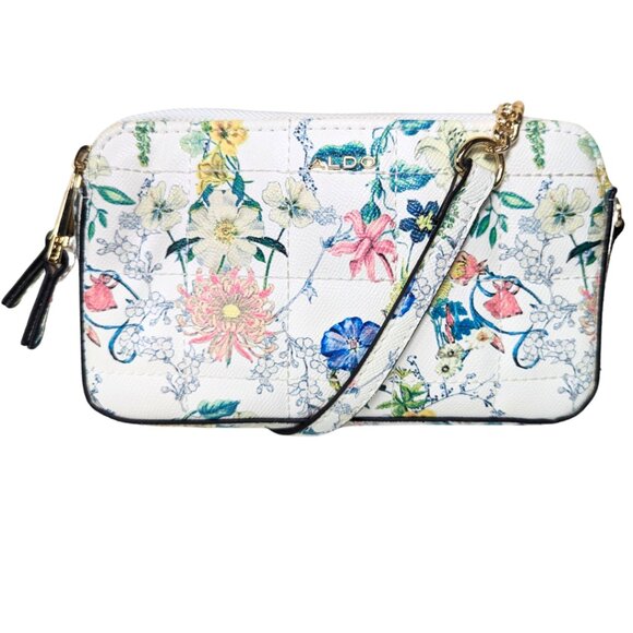 Aldo Handbags - Aldo Flora Small Crossbody Purse w/Chain Strap White Floral Print